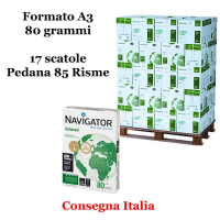 Carta bianca per stampanti multifunzione -  A3 - 80 gr - Scatole da 5 risme - pallet da 17 scatole - 85 Risme - Navigator - NAVA3-85