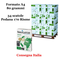 Carta bianca per stampanti multifunzione - A4 - 80 gr - scatole da 5 risme - pallet da 34 scatole - 170 Risme - Navigator - NAVA4-170