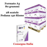 Carta bianca per stampanti ad alta velocita' -  A3 - 80 gr - Scatole da 5 risme - pallet da 28 scatole - 140 Risme - Rey Copy - REYA380-140