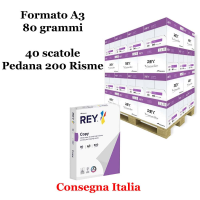 Carta bianca per stampanti ad alta velocita' -  A3 - 80 gr - Scatole da 5 risme - pallet da 40 scatole - 200 Risme - Rey Copy - REYA380-200
