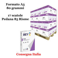 Carta bianca per stampanti ad alta velocita' -  A3 - 80 gr - Scatole da 5 risme - pallet da 17 scatole - 85 Risme - Rey Copy - REYA380-85