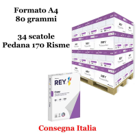 Carta bianca per stampanti ad alta velocita' - A4 - 80 gr - scatole da 5 risme - pallet da 34 scatole - 170 Risme - Rey Copy - REYA480-170