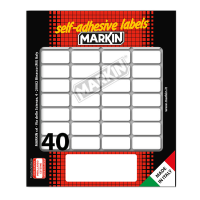 Etichetta adesiva permanente rettangolare - 28 x 12 mm - 40 etich. per foglio - 10 fogli per busta - bianco - conf. 25 pezzi Markin - 10022 - 31086A - DMwebShop
