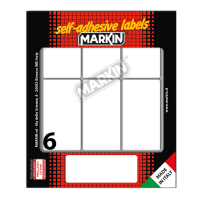 Etichetta adesiva permanente rettangolare - 70 x 37 mm - 6 etich. per foglio - 10 fogli per busta - bianco - conf. 25 pezzi - Markin - 10046 - 8007047037701 - DMwebShop