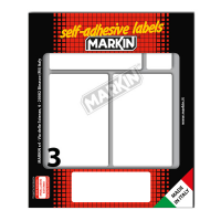 Etichetta adesiva permanente rettangolare - 83 x 53 mm - 3 etich. per foglio - 10 fogli per busta - bianco - conf. 25 pezzi Markin - X10049 - 8007047037886 - DMwebShop