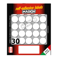 Etichetta adesiva - permanente - tonda Ø 22 mm - 30 etichette per foglio - 10 fogli per busta - bianco - Markin - X10007 - 8007047035363 - DMwebShop