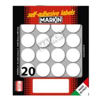 Etichette adesive tonde - in carta - permanenti - diametro 27 mm - 20 etichette per foglio - 10 fogli - bianco - Markin - 10008 - 8007047035424 - DMwebShop