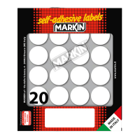 Etichetta adesiva - permanente - tonda Ø 27 mm - 20 etichette per foglio - 10 fogli per busta - bianco - Markin - 10008 - 8007047035424 - DMwebShop