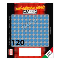 Etichetta adesiva - permanente - tonda Ø 10 mm - 120 etichette per foglio - 10 fogli per busta - blu - Markin - 10004BL - 8007047035196 - DMwebShop