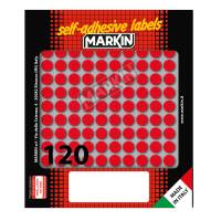 Etichetta adesiva - permanente - tonda Ø 10 mm - 120 etichette per foglio - 10 fogli per busta - rosso - Markin - 10004RO - 8007047035226 - DMwebShop