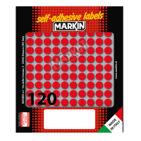 Etichetta adesiva - permanente - tonda Ø 10 mm - 120 etichette per foglio - 10 fogli per busta - rosso - Markin - 10004RO - 8007047035226 - DMwebShop