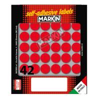 Etichetta adesiva - permanente - tonda Ø 18 mm - 42 etichette per foglio - 10 fogli per busta - rosso - Markin - 10006RO - 8007047035349 - DMwebShop