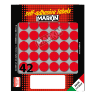 Etichetta adesiva - permanente - tonda Ø 18 mm - 42 etichette per foglio - 10 fogli per busta - rosso - Markin - 10006RO - 8007047035349 - DMwebShop