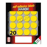 Etichetta adesiva - permanente - tonda Ø 27 mm - 20 etichette per foglio - 10 fogli per busta - giallo - Markin - 10008GI - 8007047035455 - DMwebShop