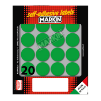Etichetta adesiva - permanente - tonda Ø 27 mm - 20 etichette per foglio - 10 fogli per busta - verde - Markin - X10008VE - 8007047035448 - DMwebShop