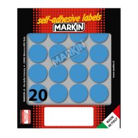 Etichetta adesiva - permanente - tonda Ø 27 mm - 20 etichette per foglio - 10 fogli per busta - blu - Markin - X10008BL - 8007047035431 - DMwebShop