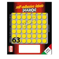 Etichetta adesiva - permanente - tonda Ø 14 mm - 63 etichette per foglio - 10 fogli per busta - giallo - Markin - 10005GI - 8007047035271 - DMwebShop