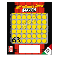 Etichetta adesiva - permanente - tonda Ø 14 mm - 63 etichette per foglio - 10 fogli per busta - giallo - Markin - 10005GI - 8007047035271 - DMwebShop