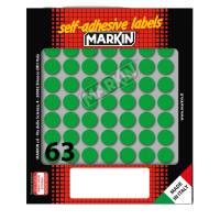 Etichetta adesiva - permanente - tonda Ø 14 mm - 63 etichette per foglio - 10 fogli per busta - verde - Markin - X10005VE - 8007047035264 - DMwebShop