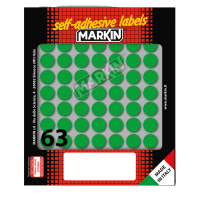Etichetta adesiva - permanente - tonda Ø 14 mm - 63 etichette per foglio - 10 fogli per busta - verde - Markin - X10005VE - 8007047035264 - DMwebShop