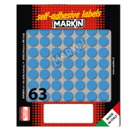 Etichetta adesiva - permanente - tonda Ø 14 mm - 63 etichette per foglio - 10 fogli per busta - blu - Markin - 10005BL - 8007047035257 - DMwebShop