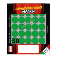 Etichetta adesiva - permanente - tonda Ø 22 mm - 30 etichette per foglio - 10 fogli per busta - verde - Markin - 10007VE - 8007047035387 - DMwebShop
