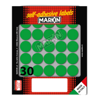 Etichetta adesiva - permanente - tonda Ø 22 mm - 30 etichette per foglio - 10 fogli per busta - verde - Markin - 10007VE - 8007047035387 - DMwebShop