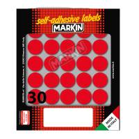 Etichetta adesiva - permanente - tonda Ø 22 mm - 30 etichette per foglio - 10 fogli per busta - rosso - Markin - 10007RO - 8007047035400 - DMwebShop