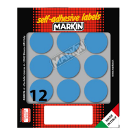 Etichetta adesiva - permanente - tonda Ø 34 mm - 12 etichette per foglio - 10 fogli per busta - blu - Markin - X10009BL - 8008842564775 - DMwebShop
