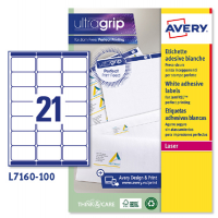 Etichetta adesiva L7160 - permanente - 63,5 x 38,1 mm - 21 etichetta per foglio - bianco - conf. 100 fogli A4 - Avery - L7160-100 - 5014702175268 - DMwebShop