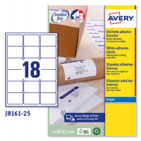 Etichetta adesiva J8161 - permanente - adatta a stampanti inkjet - 63,5 x 46,6 mm - 18 etichette per foglio - bianco - conf. 25 fogli A4 - Avery - J8161-25 - 5014702109034 - DMwebShop
