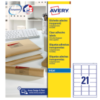 Etichetta in poliestere J8560 - adatta a stampanti inkjet - permamente - 63,5 x 38,1 mm - 21 et/fg - trasparente - conf. 25 fogli A4 - Avery