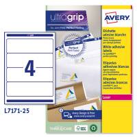 Etichetta adesiva L7171 - permanente - 200 x 60 mm - 4 etichette per foglio - bianco coprente - conf. 25 fogli A4 - Avery - L7171-25 - 5014702004452 - DMwebShop