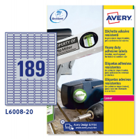 Etichetta in poliestere L6008 - adatta a stampanti laser - permanente - 24,5 x 10 mm - 189 etichette per foglio - argento - conf. 20 fogli A4 - Avery