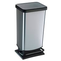 Pattumiera a pedale Paso - 35 x 26 x 68 cm - 40 lt - PPL metallizzato - nero-argento - Rotho - F600060 - 7610859233967 - DMwebShop