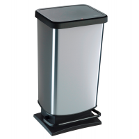 Pattumiera a pedale Paso - 35 x 26 x 68 cm - 40 lt - PPL metallizzato - nero-argento - Rotho - F600060 - 7610859233967 - DMwebShop