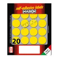 Etichette adesive tonde in carta permanenti diametro 27 mm 20 etichette per foglio 10 fogli giallo Markin 10008GI - 4936