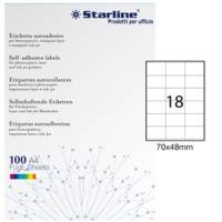 Etichetta adesiva - carta - permanente - 70 x 48 mm - 18 etichette per foglio - bianco - conf. 100 fogli A4 - Starline - X210ODC517 - 8025133013750 - DMwebShop
