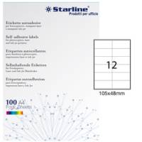 Etichetta adesiva - carta - permanente - 105 x 48 mm - 12 etichette per foglio - bianco - conf. 100 fogli A4 - Starline - X210ODC504 - 8025133013798 - DMwebShop