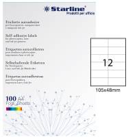 Etichetta adesiva - carta - permanente - 105 x 48 mm - 12 etichette per foglio - bianco - conf. 100 fogli A4 - Starline - X210ODC504 - 8025133013798 - DMwebShop