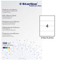 Etichetta adesiva - permanente - 210 x 74,2 mm - 4 etichette per foglio - bianco - conf. 100 fogli A4 - Starline - X210ODC564 - 8025133013897 - DMwebShop