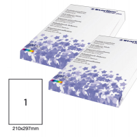 Etichetta adesiva - permanente - 210 x 297 mm - 1 etichetta per foglio - bianco - conf. 100 fogli A4 - Starline STL3043