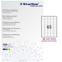 Etichetta adesiva - permanente - 38,1 x 21,2 mm - angoli tondi - 65 etichette per foglio - bianco - conf. 100 fogli A4 - Starline X210ODA400 - 8025133024374 - DMwebShop