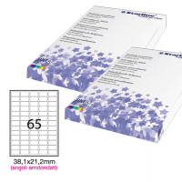 Etichetta adesiva - permanente - 38,1 x 21,2 mm - angoli tondi - 65 etichette per foglio - bianco - conf. 100 fogli A4 - Starline STL3046