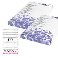 Etichetta adesiva - permanente - 37,5 x 23,5 mm - angoli tondi - 60 etichette per foglio - bianco - conf. 100 fogli A4 - Starline STL3048