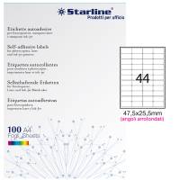 Etichetta adesiva - permanente - 47,5 x 25,5 mm - angoli tondi - 44 etichette per foglio - bianco - conf. 100 fogli - Starline - X210ODA406 - 8025133024435 - DMwebShop