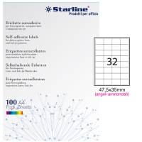 Etichetta adesiva - permanente - 47,5 x 35 mm - angoli tondi - 32 etichette per foglio - bianco - conf. 100 fogli A4 - Starline - X210ODA407 - 8025133024497 - DMwebShop