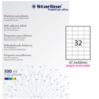 Etichetta adesiva - permanente - 47,5 x 35 mm - angoli tondi - 32 etichette per foglio - bianco - conf. 100 fogli A4 - Starline - X210ODA407 - 8025133024497 - DMwebShop