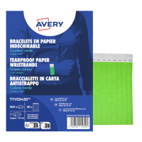 Braccialetti identificativi - in Tyvek - verde fluo - 265 x 19 mm - 50 fogli - 10 etichette per foglio - Conf. 500 pezzi - Avery - TYVGN-50 - 5014702149504 - DMwebShop