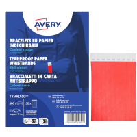 Braccialetti identificativi - in Tyvek - rosso fluo - 265 x 19 mm - 50 fogli - 10 etichette per foglio - Conf. 500 pezzi - Avery - TYVRD-50 - 5014702149511 - DMwebShop